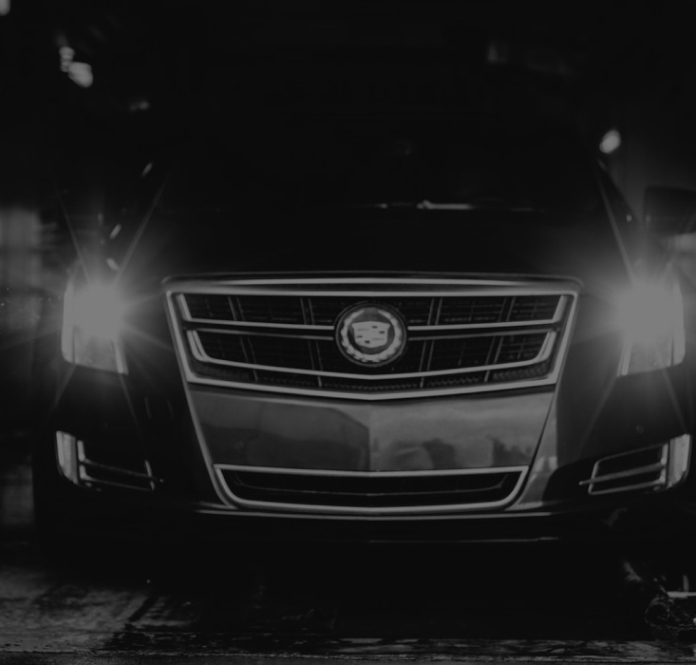 A luxury vehicle grille in low light