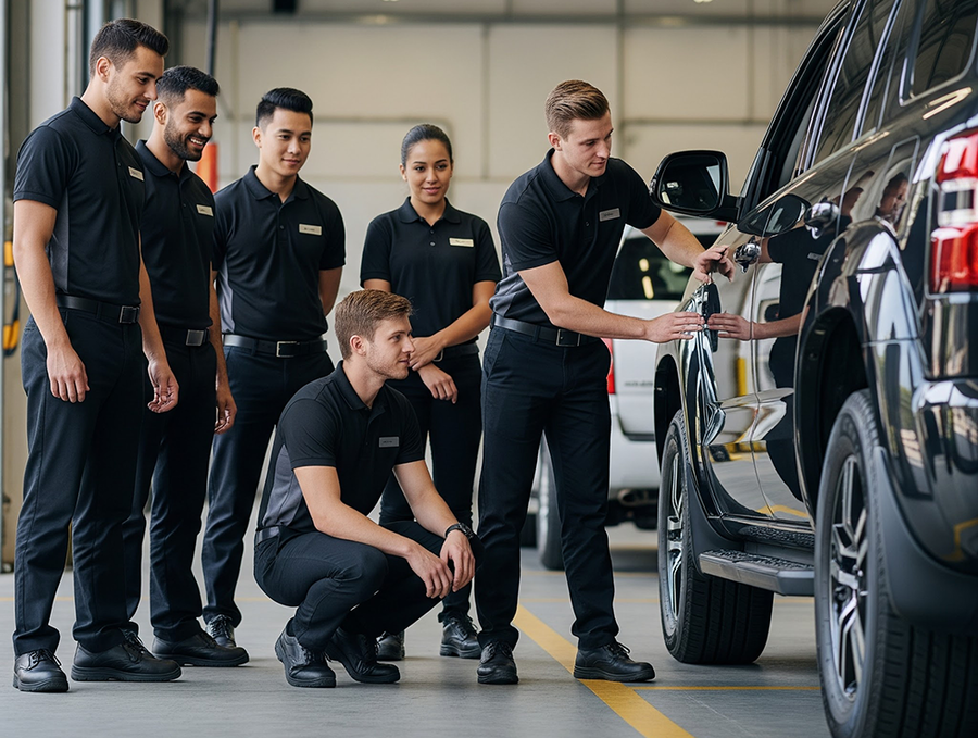 A Citrin porter inspecting a vehicle